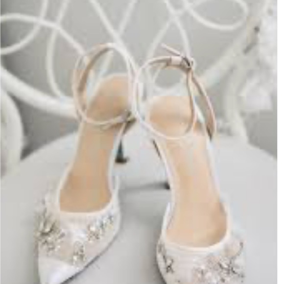 Betsey Johnson Shoes - Betsey Johnson Silver Embellished Ivory Heels